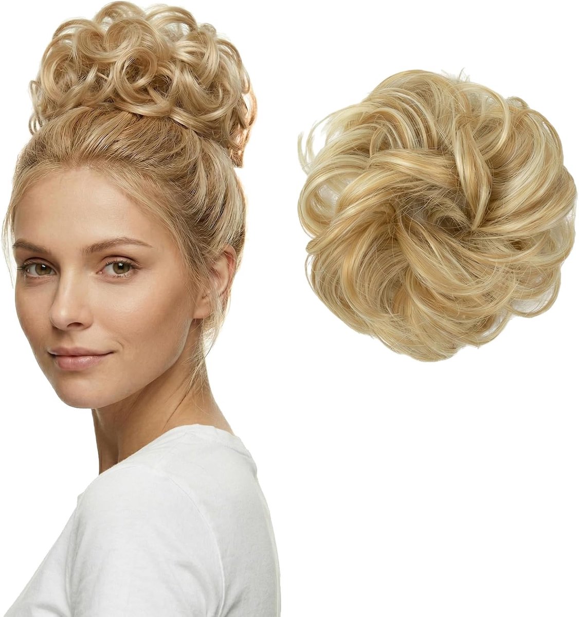 Haarstuk Messy Bun Goudblond - Grote Krullende Haarband - Natuurlijke Look - Ideaal voor Updo - ShopVlot