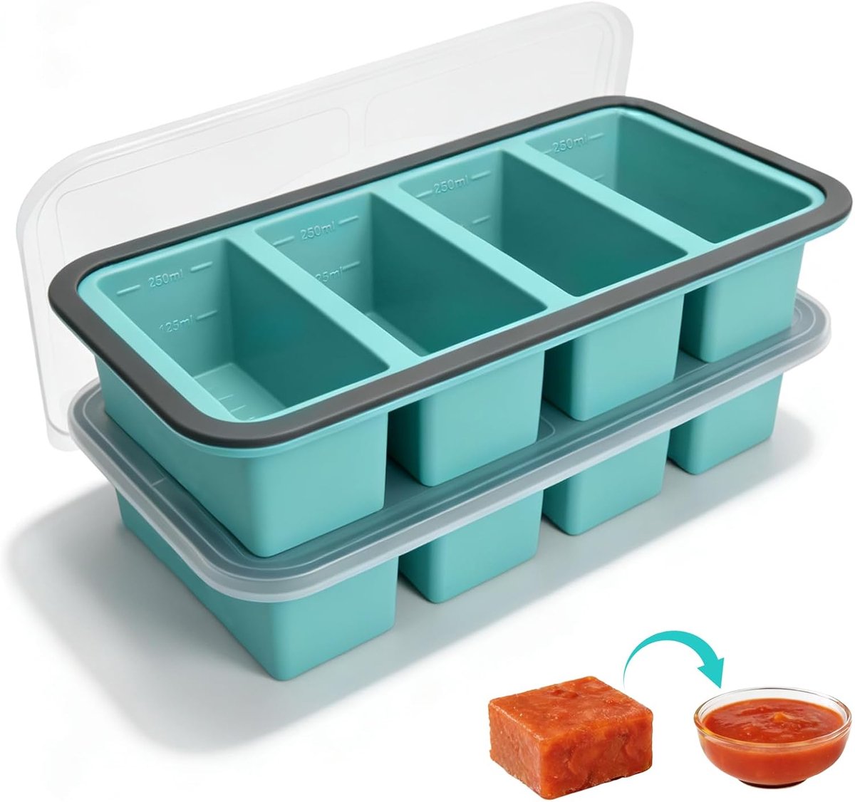 LURICO Soup Tray with Lid, Soups Freezing Container, Set of 2 Silicone Molds 250ml with Lids - ShopVlot