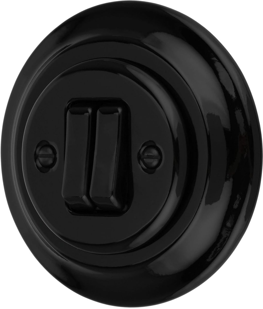 Recessed porcelain retro double switch, all-in-one, series PR1 black - ShopVlot