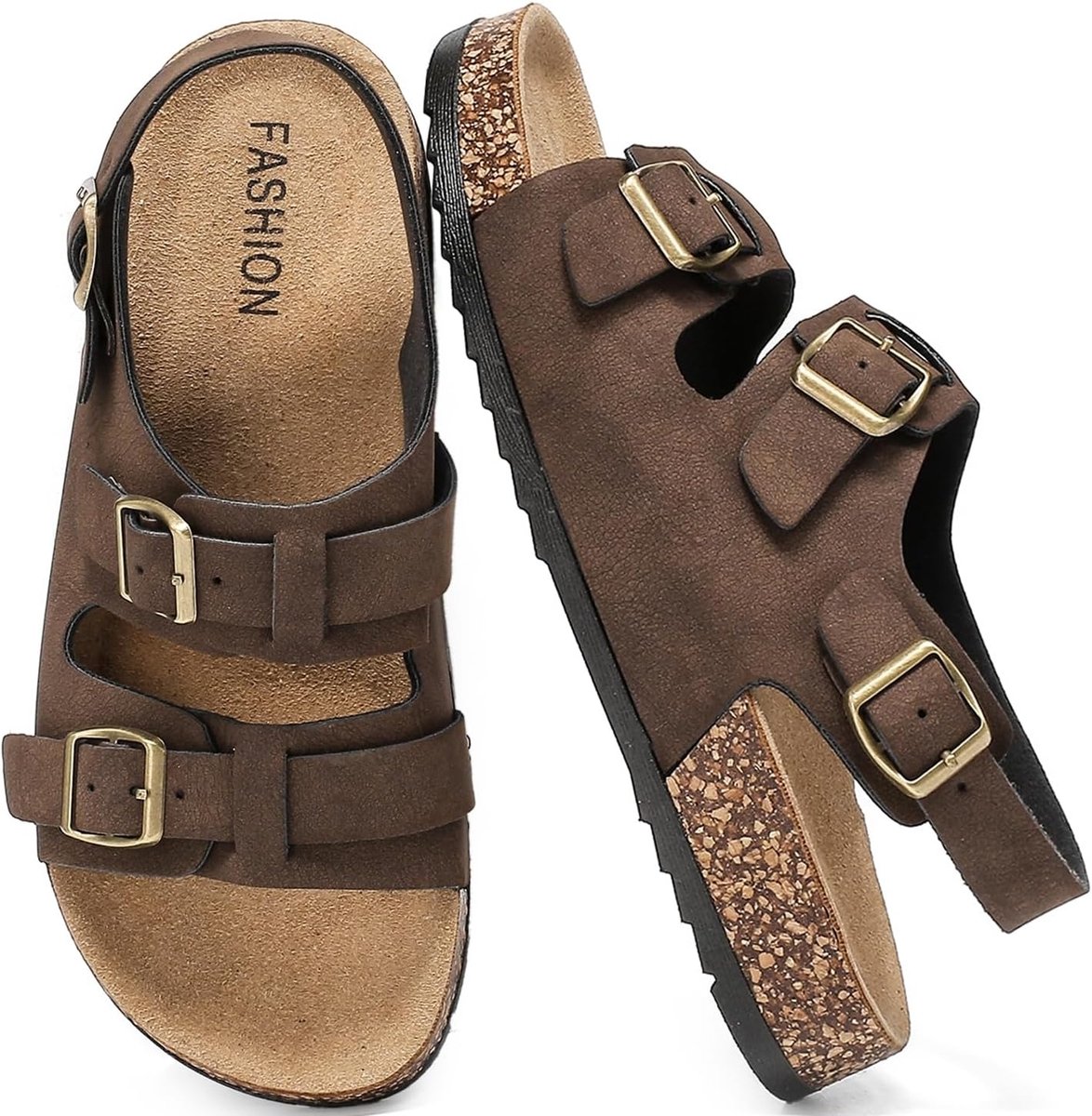 Women's Cork Footbed Sandals Men Adjustable Strap Clogs Non-Slip Rubber Sole Comfortable Summer Trekking Sandals - ShopVlot