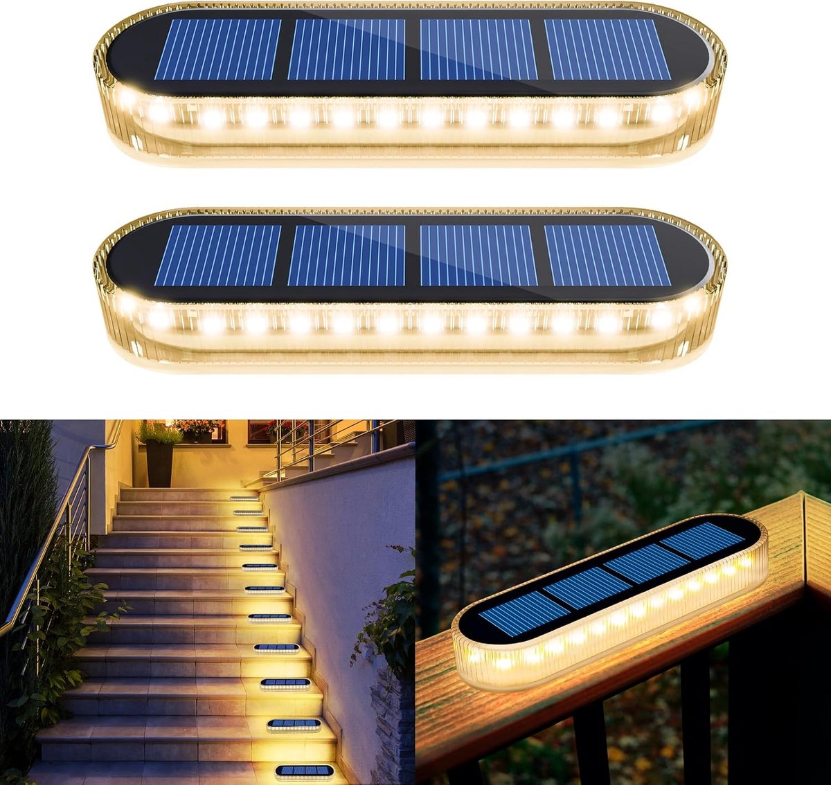 YiLaie Solar Lights Outdoor LED Solar Lights Outdoor Garden Stair Light Warm White 2700K Automatic On/Off LED Solar - ShopVlot