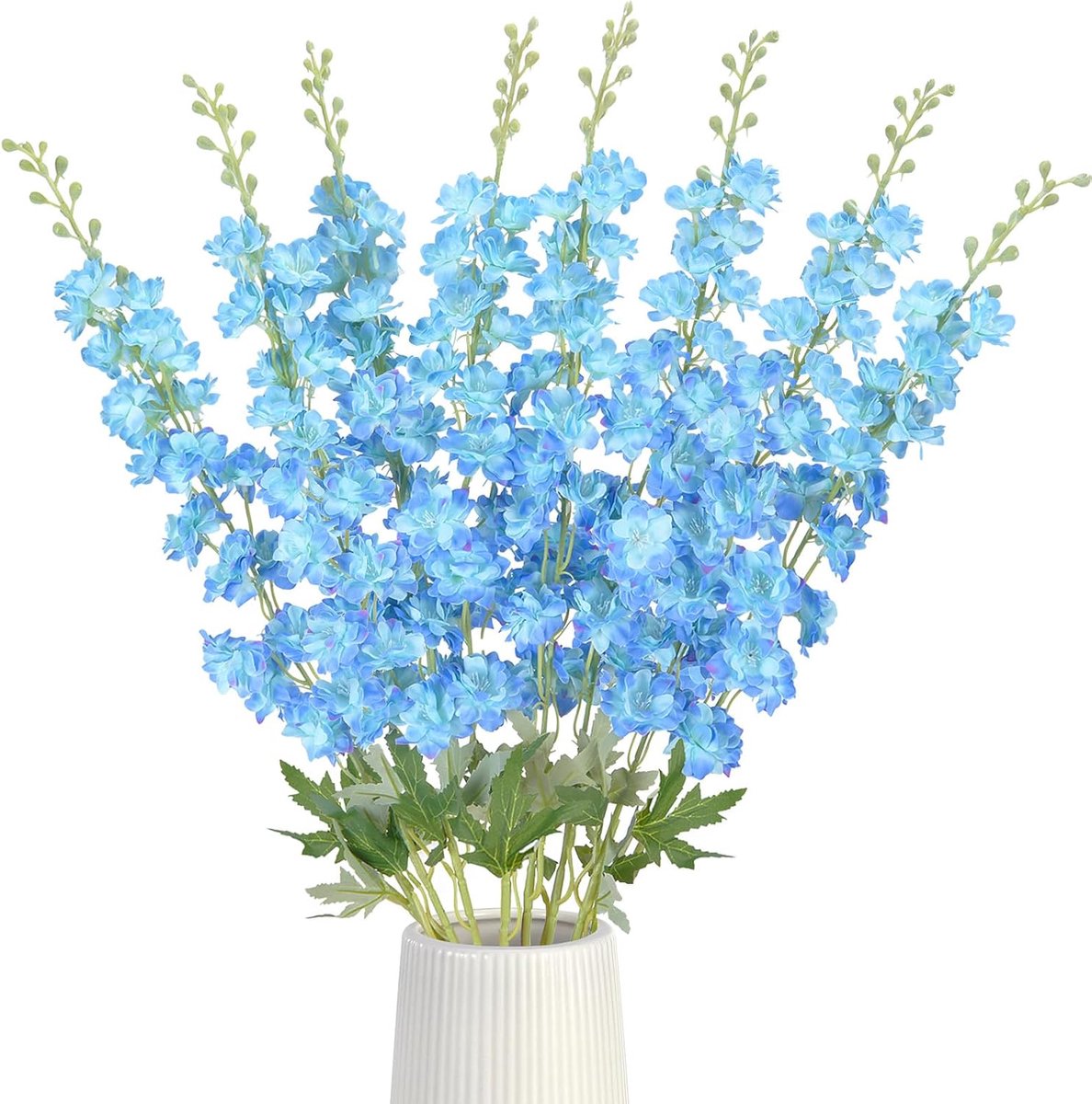 8 artificial delphinium flowers in blue color, long stems of 85 cm silk flowers, spring decoration for tall vases - ShopVlot