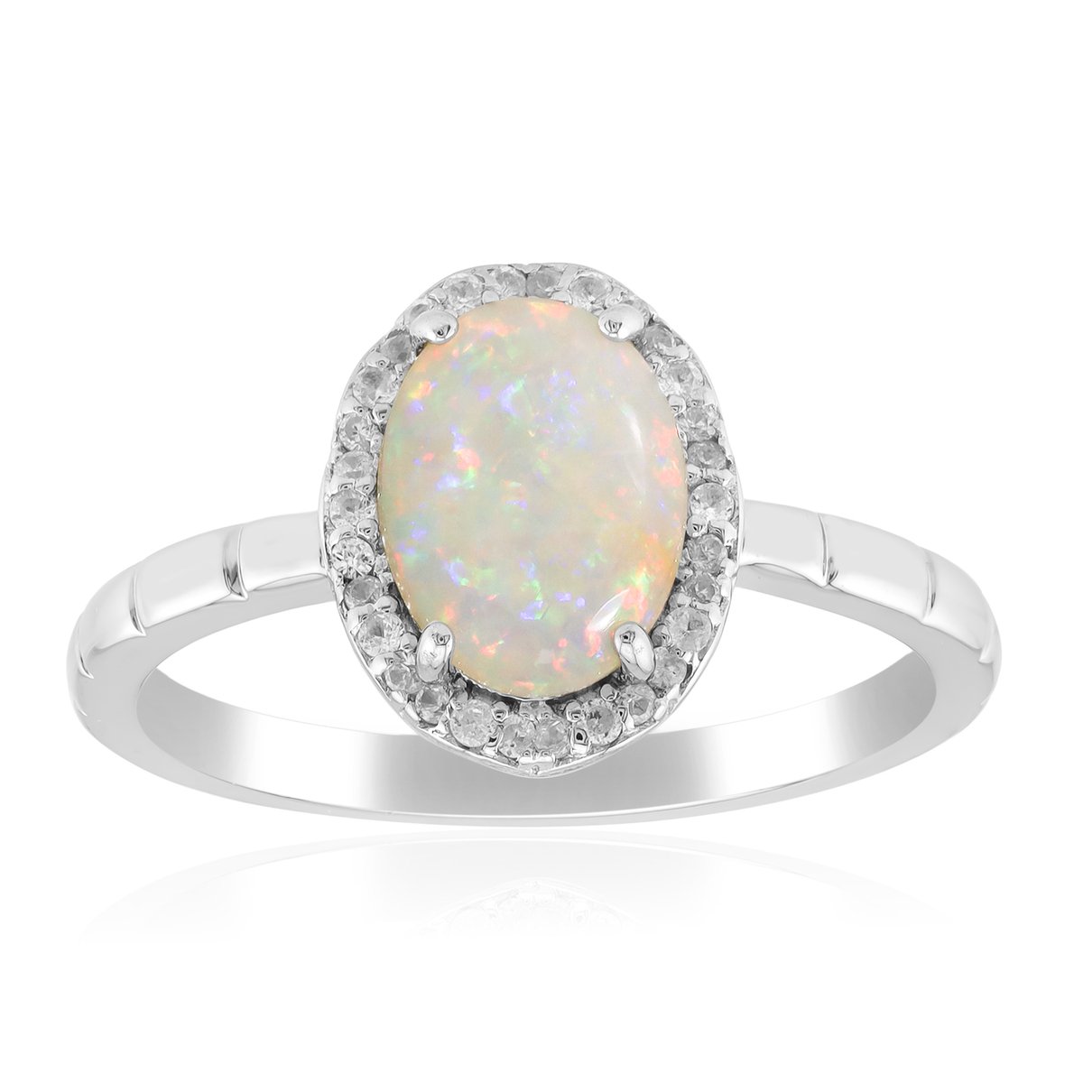 Cavill - Verstelbare Ring - 925 Sterling Zilver met Platina - Australische Opaal 0,55 ct - Rondgeslepen Zirkonen - Elegante Damesring