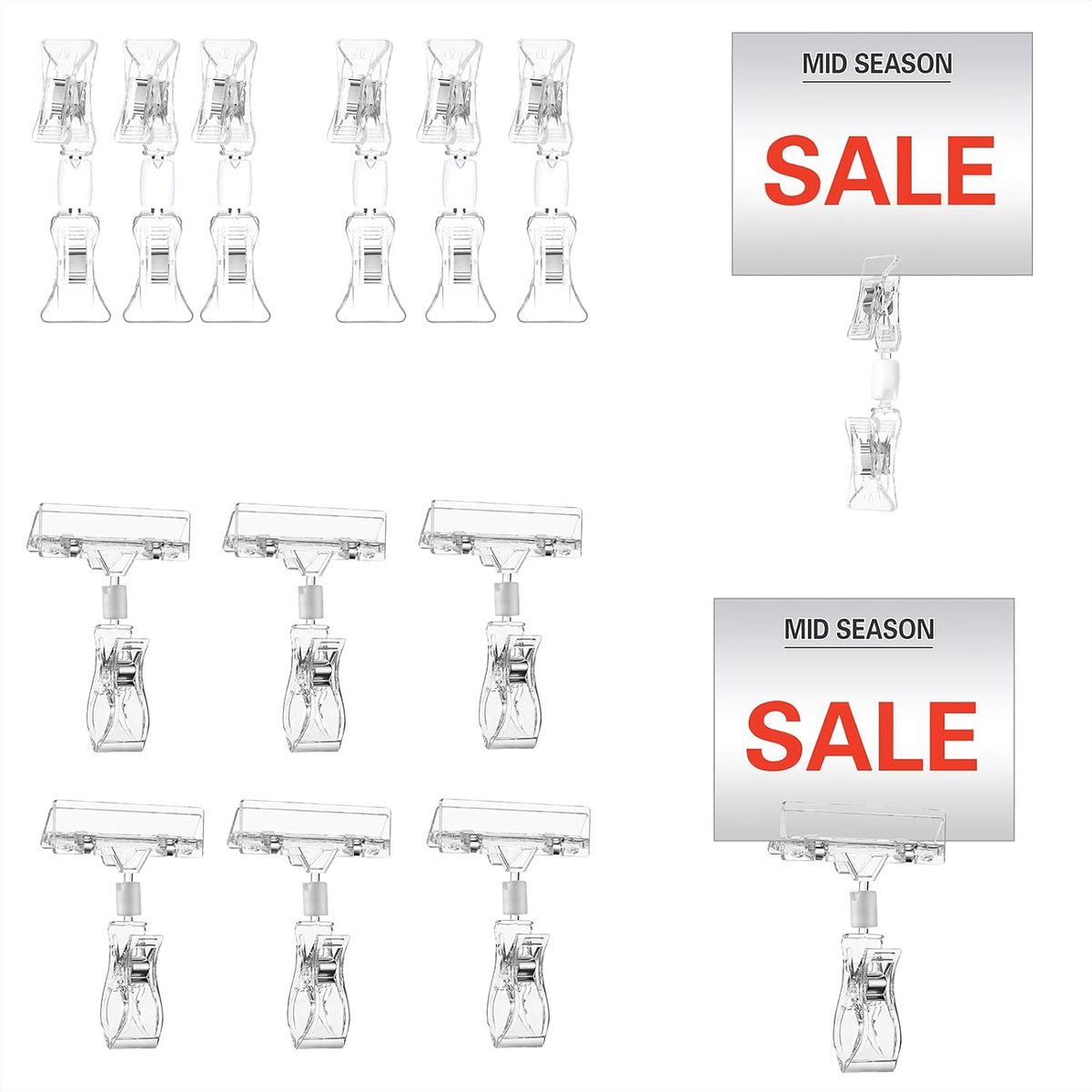 20 Pcs Double-Sided Board Clips, 2 Styles Plastic Transparent Label Holders, Swivel Goods Label Holder for Retail - ShopVlot