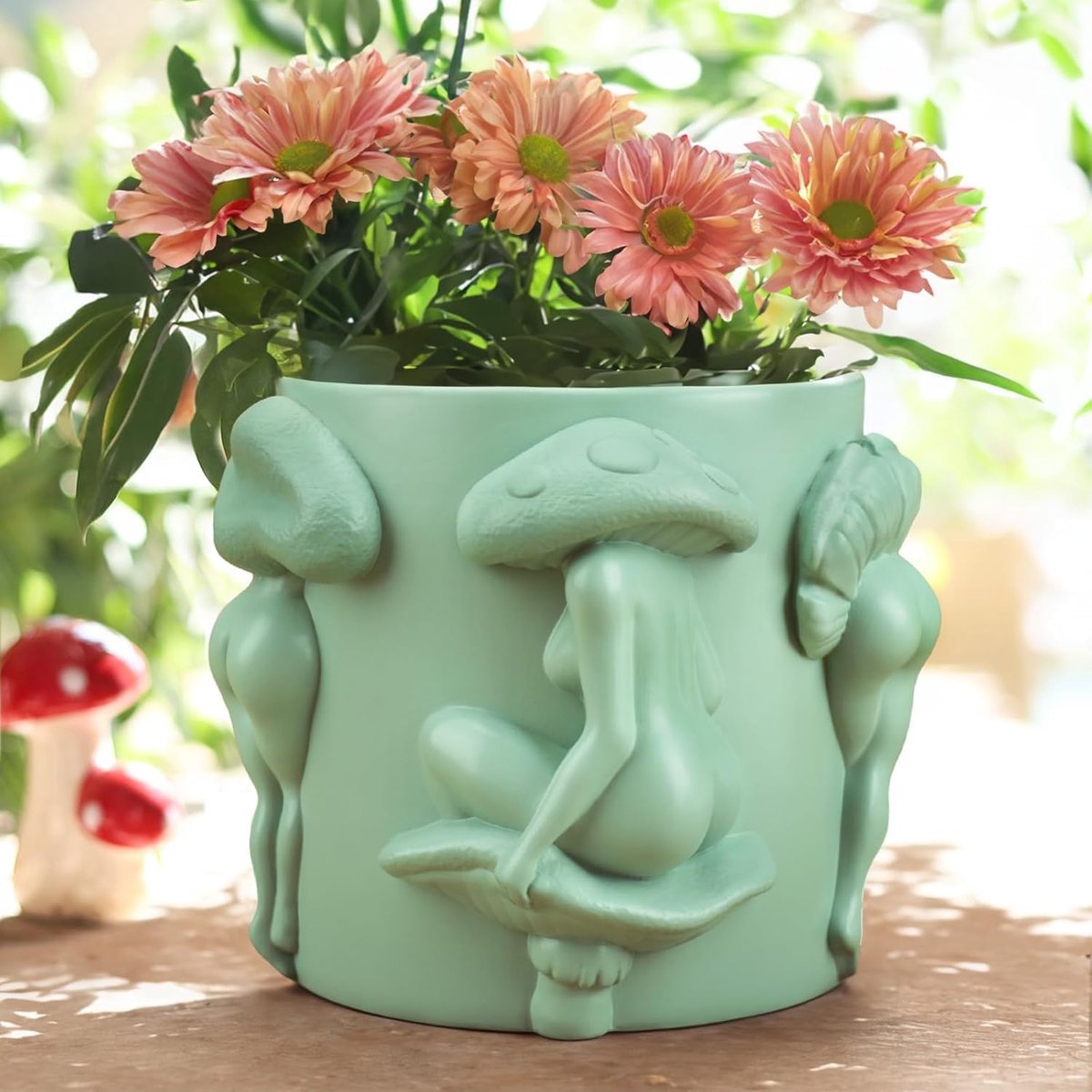 Mushroom Flower Pot for Women Unique Flower Pot Boho Funky Eclectic Home Decor Modern Mushroom Shape Flower Pots for - ShopVlot