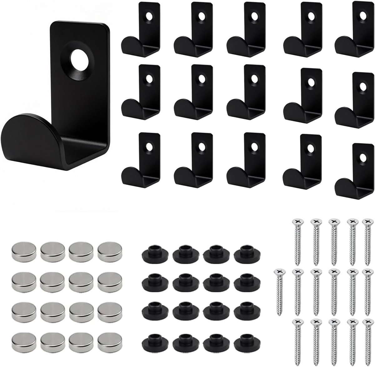 16 stuks kledinghaken, garderobehaken, akoestische panelen, zwart, kledinghaken, wandhaken om op te schroeven, metalen - ShopVlot