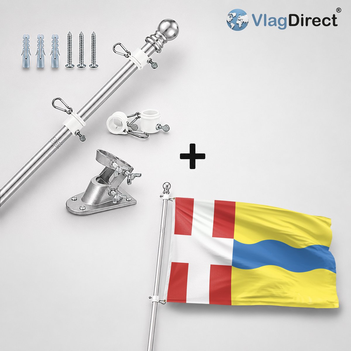 VlagDirect - Compleet vlaggenpakket - Zilveren vlaggenstok inclusief vlaggenstokhouder + Stichtse Vecht vlag - Gemeente Stichtse Vecht vlag - 90 x 150 cm.