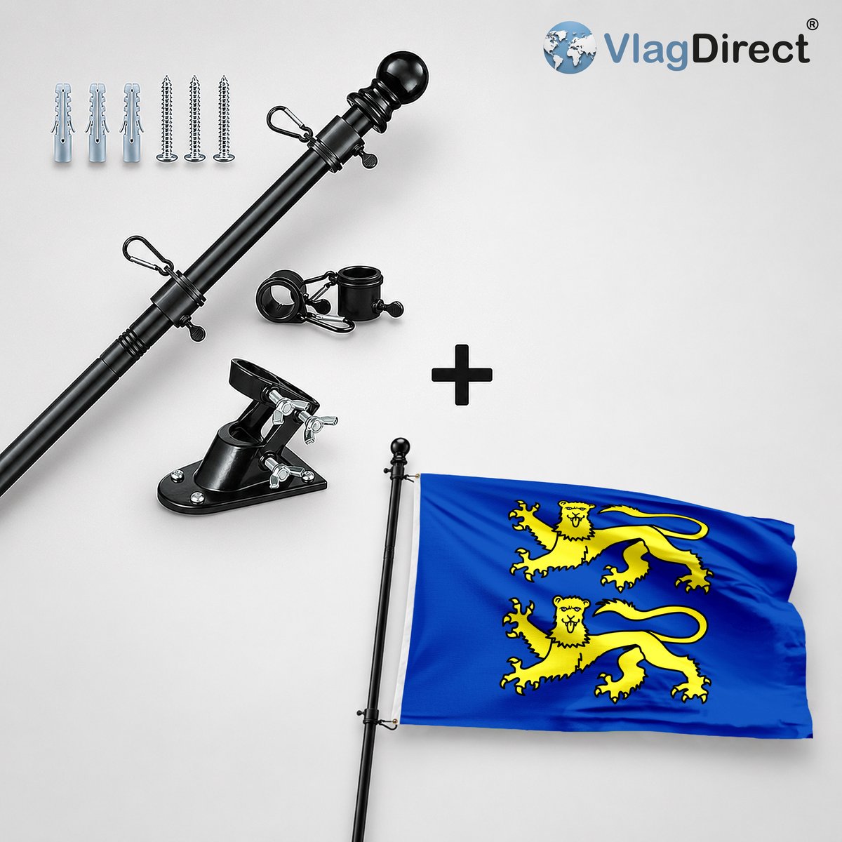 VlagDirect - Compleet vlaggenpakket - Zwarte vlaggenstok inclusief vlaggenstokhouder + Gemeente Daverdisse vlag - 90 x 150 cm.