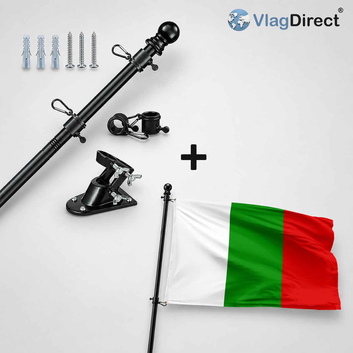 VlagDirect - Compleet vlaggenpakket - Zwarte vlaggenstok inclusief vlaggenstokhouder + Tielt-Wingse vlag - Gemeente Tielt-Winge vlag - 90 x 150 cm.