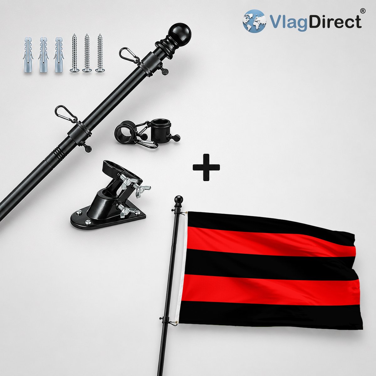 VlagDirect - Compleet vlaggenpakket - Zwarte vlaggenstok inclusief vlaggenstokhouder + Scherpenheuvel-Zichemse vlag - Gemeente Scherpenheuvel-Zichem vlag - 90 x 150 cm.