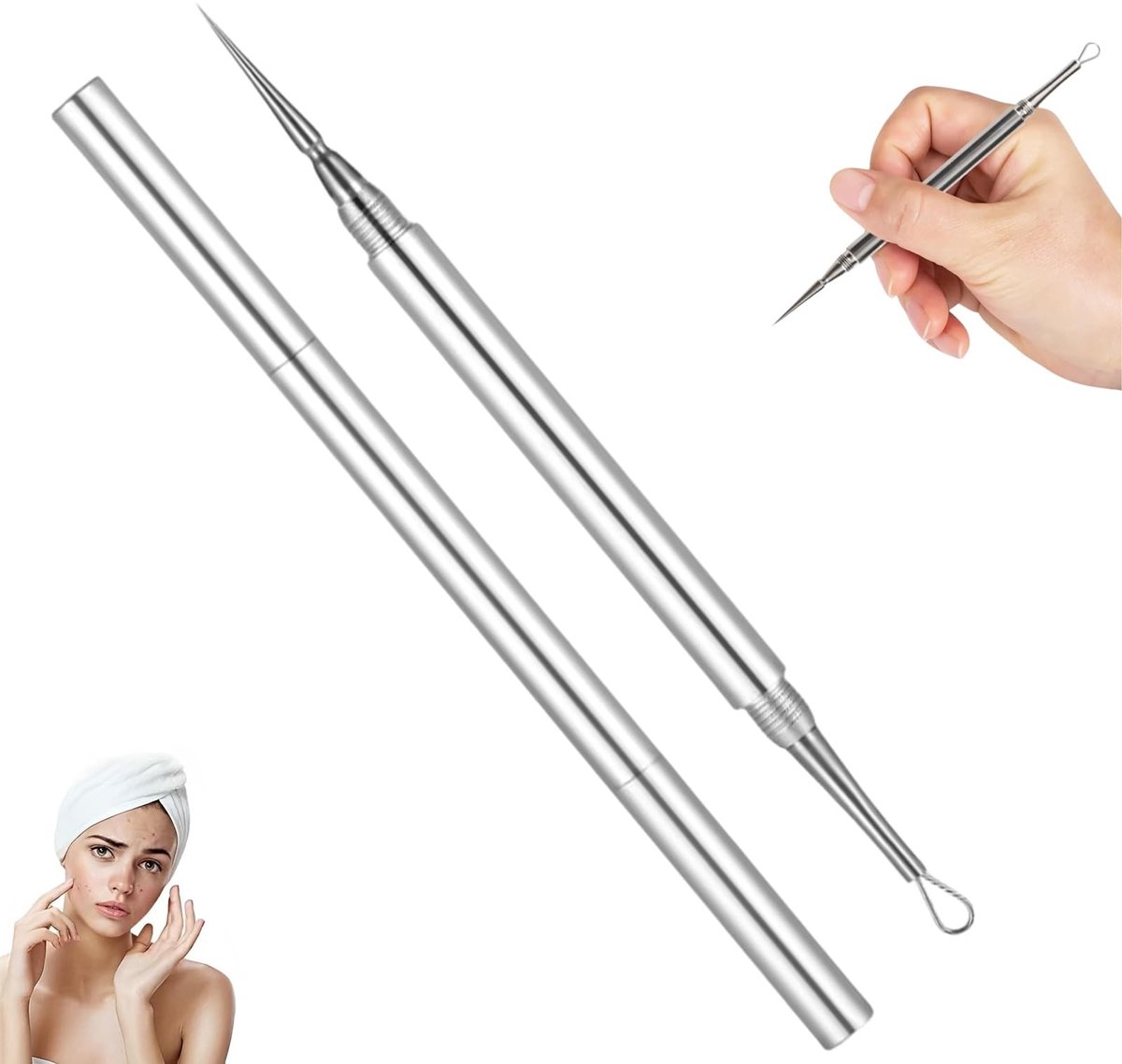 Solidchoice - Stalen Acne Lancet Naald en Pimple Tweezers Set