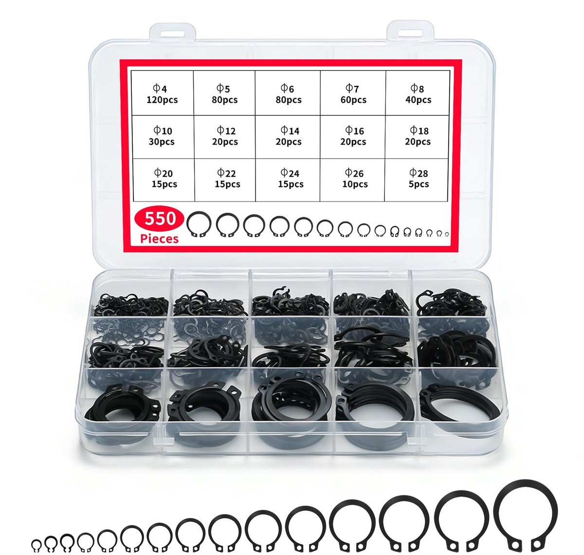 Solidchoice - Set van 550 Bevestigingsringen en C Clips voor Diverse Toepassingen