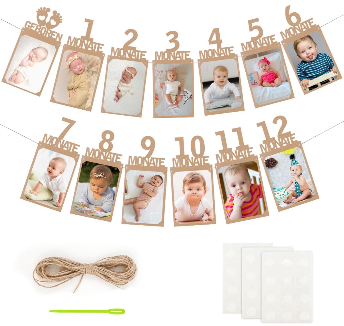 Fotogirlande 1e Verjaardag - Kraftpapier - Mijlpaal Decoratie - Eenvoudig te bevestigen - ShopVlot