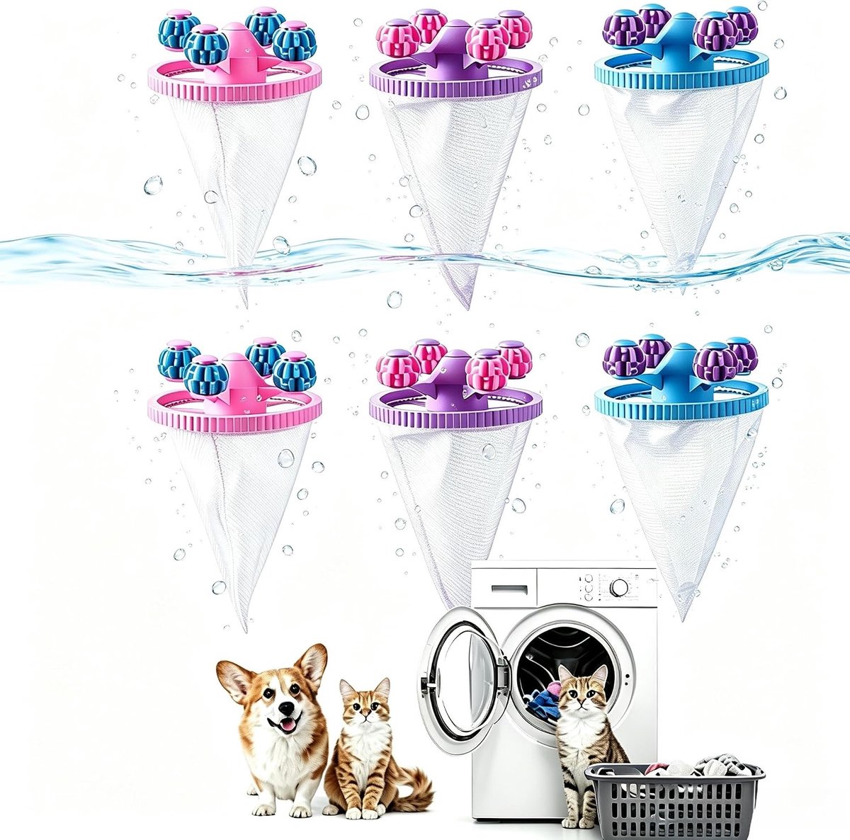 Dierenhaarverwijderaar wasmachine 6 stuks - pluisballen filterzak - haarvanger tegen honden- en kattenharen - ShopVlot