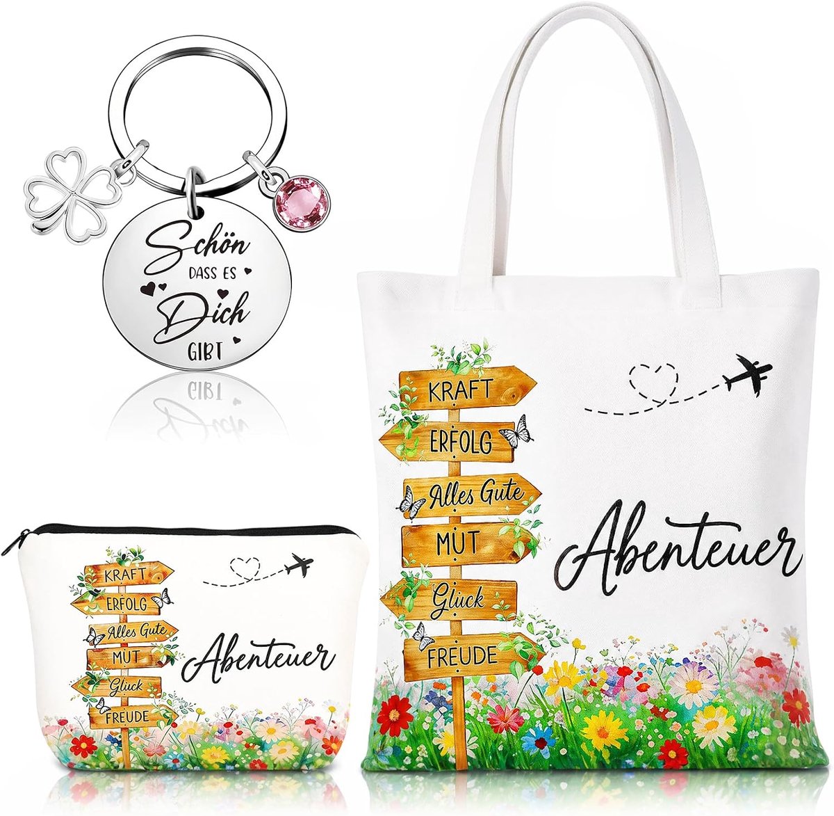 Afscheidsgeschenk collega's - 3 stuks - stoffen tas en make-uptas - sleutelhanger voor een emotioneel afscheid - ShopVlot