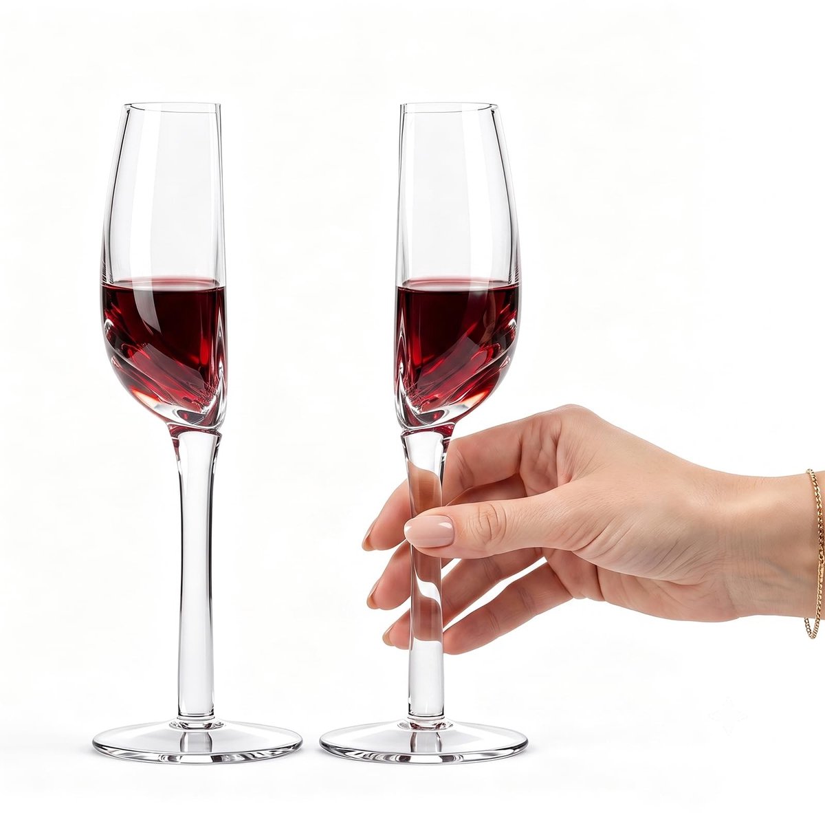 Set van 2 Halve Wijnglazen met Lange Steel - Creatieve Glazen voor Rode Wijn, Witte Wijn en Champagne - Grappig Cadeau voor Wijnliefhebbers en Feestdecoratie