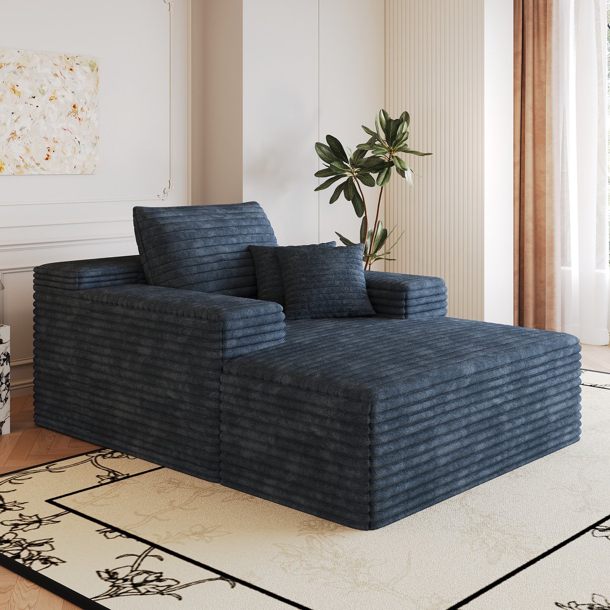 OKWISH Zitbank 1 Zits 115 x 159 cm Met Diepe Zit, Boneless Modulair, Zonder Montage, Voor Woonkamer En Slaapkamer, Stof, Blauw