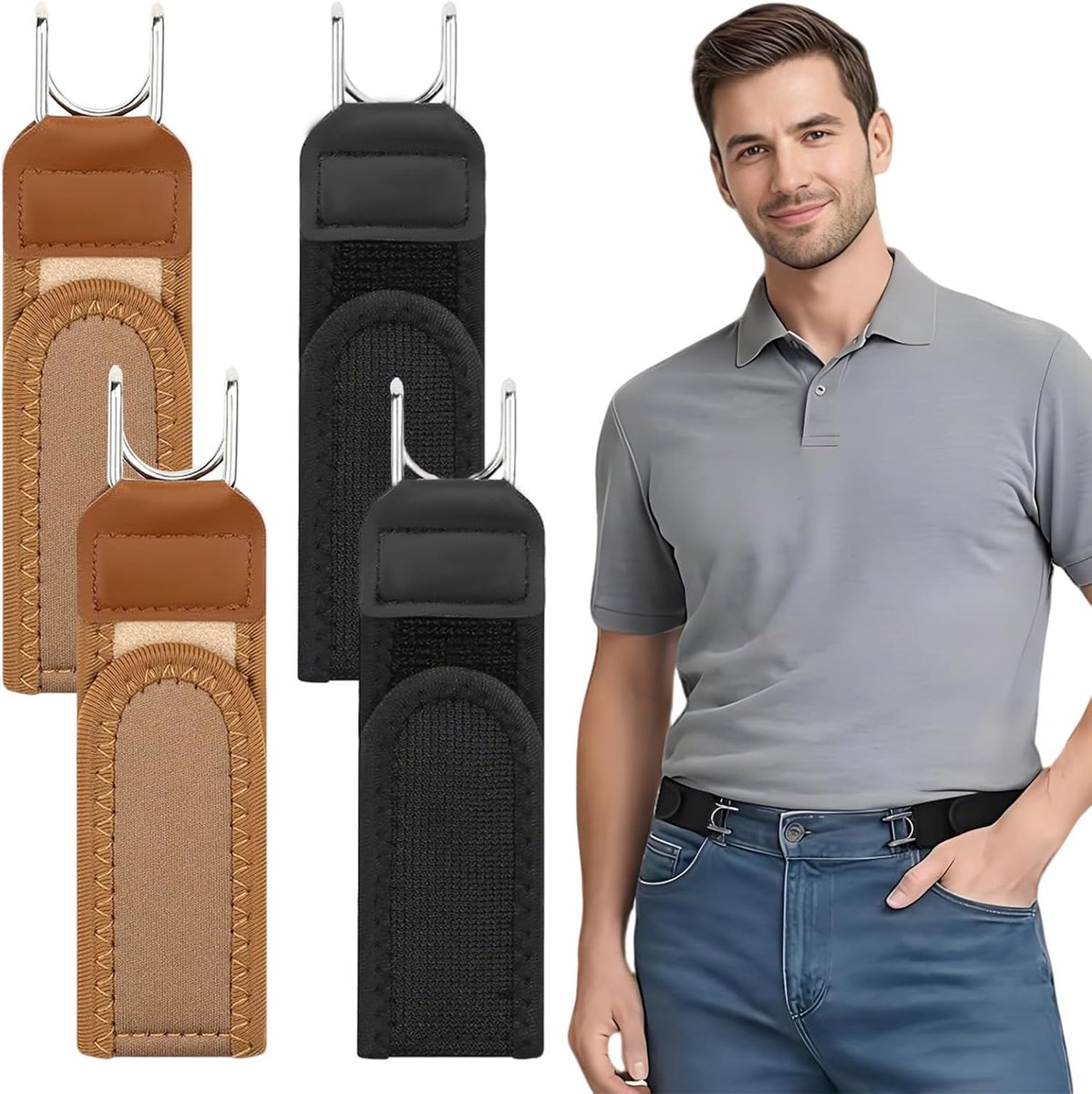 4 stuks riemen zonder gesp, riem zonder gesp voor heren en dames, met metalen haken, voor werk, vrije tijd, zakelijk - ShopVlot