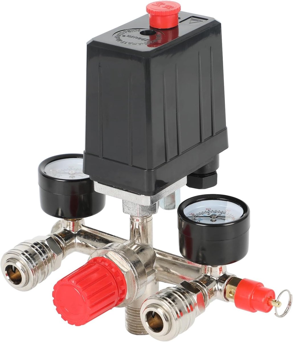 Pressure switch for air compressor, 230 V pressure regulator with pressure switch, pressure valve switch with 2 - ShopVlot