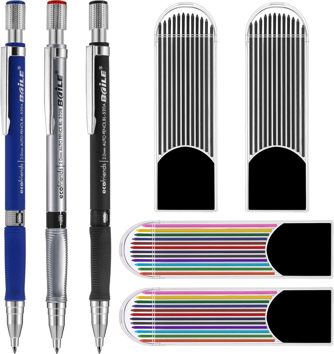 Set van 3 Mechanische Potloden met 4 Dozen Vulloodjes voor Tekeningen en Schrijven