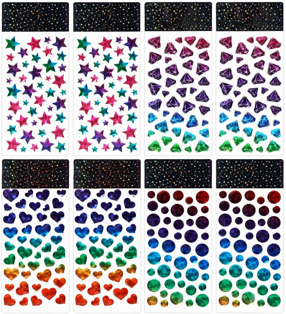 Solidchoice - Set van 8 Kleurrijke Glanzende Stickers, Kinderbeloningsstickers
