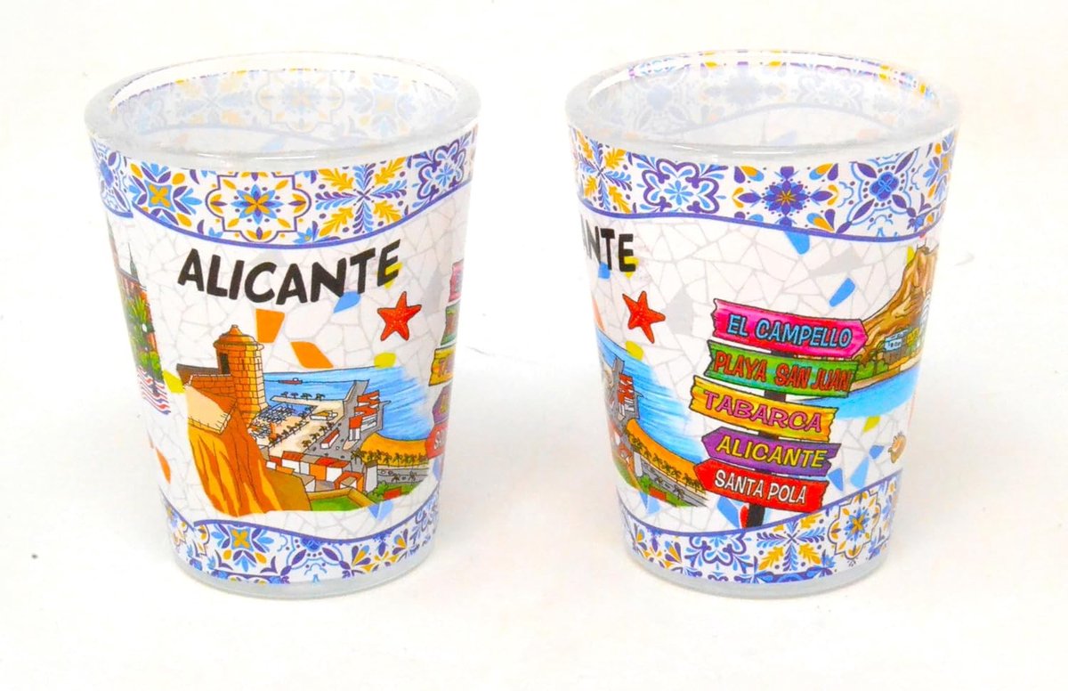 WONDERFUL 2 decoratieve borrelglazen, Alicante, kleurrijk mozaïek, 40 ml, set van 2, Spanje, Spaans - ShopVlot
