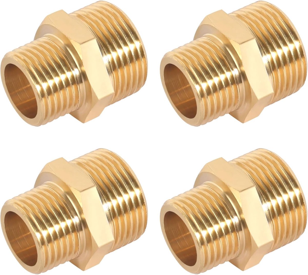 Brass Reducer Nipple, 4pcs Reduction 3/4 to 1/2 Double Nipple Brass Male Thread, 1/2 Inch to 3/4 Inch Adapter - ShopVlot
