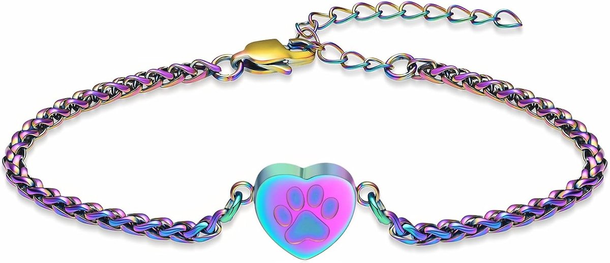 Pet Heart Urn Bracelet Paw Print Ash Bracelet Dog Cat Ash Stainless Steel Memorial Keepsake Cremation Jewelry - ShopVlot