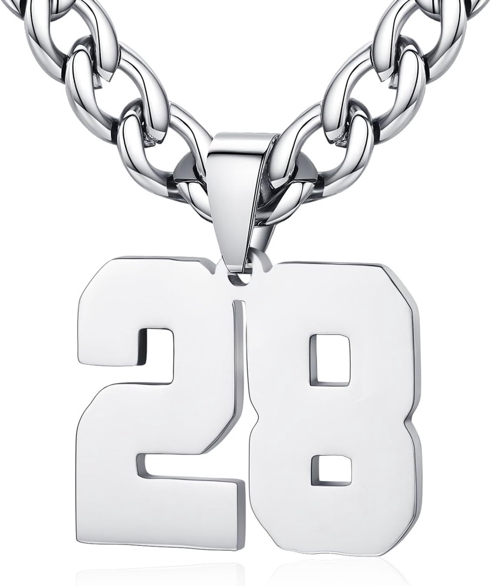 Mens Ladies Stainless Steel 0-99 Number Pendant Lucky Number Jersey Number Athlete Necklace Personalized with 6mm Wide - ShopVlot