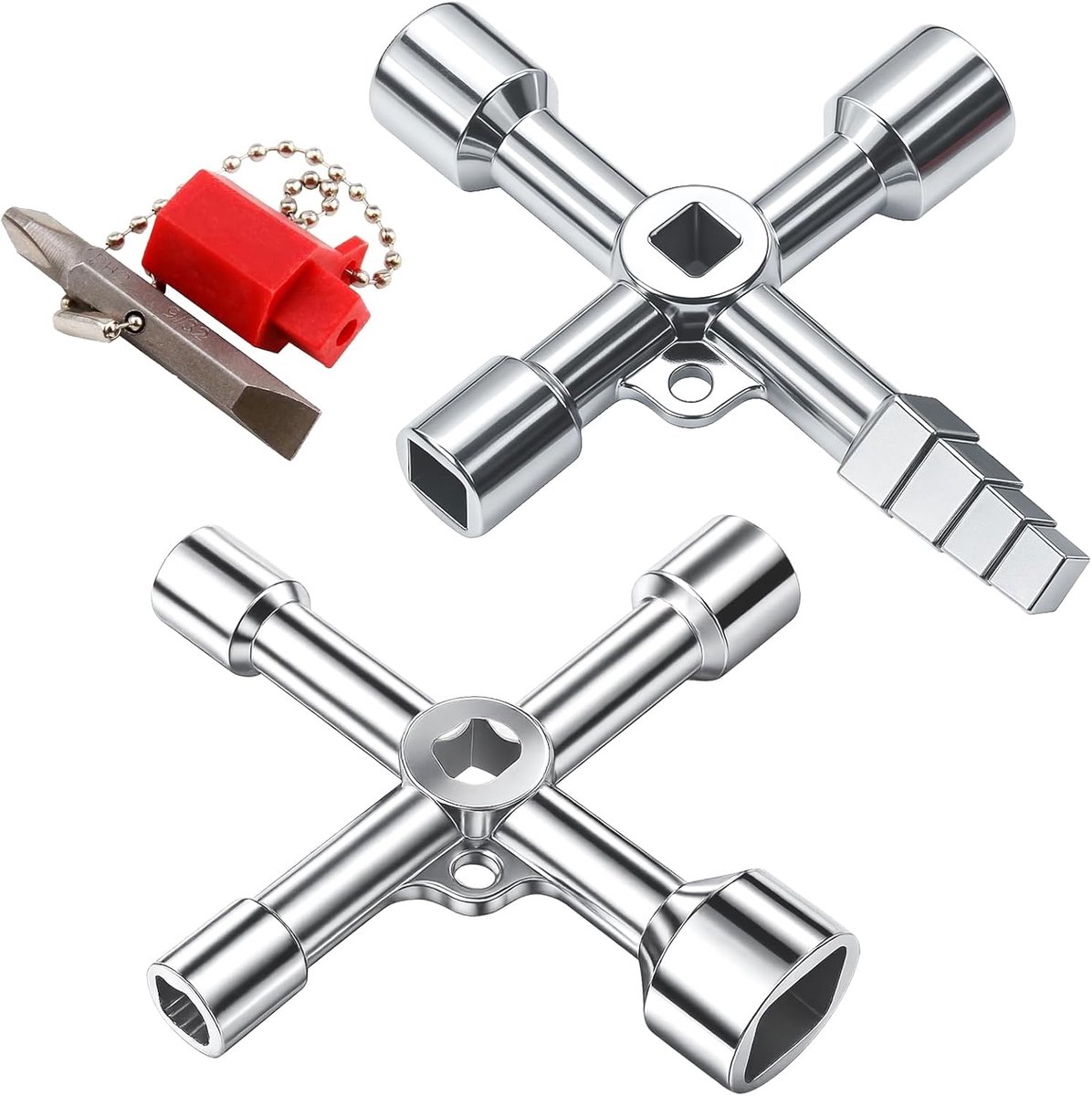 kaiyaya Pack of 2 4-Way Multifunction Keys, Triangle Wrench, Control Cabinet Wrench, 7 mm, 10 mm, 12 mm, 13 mm, 18 mm - ShopVlot