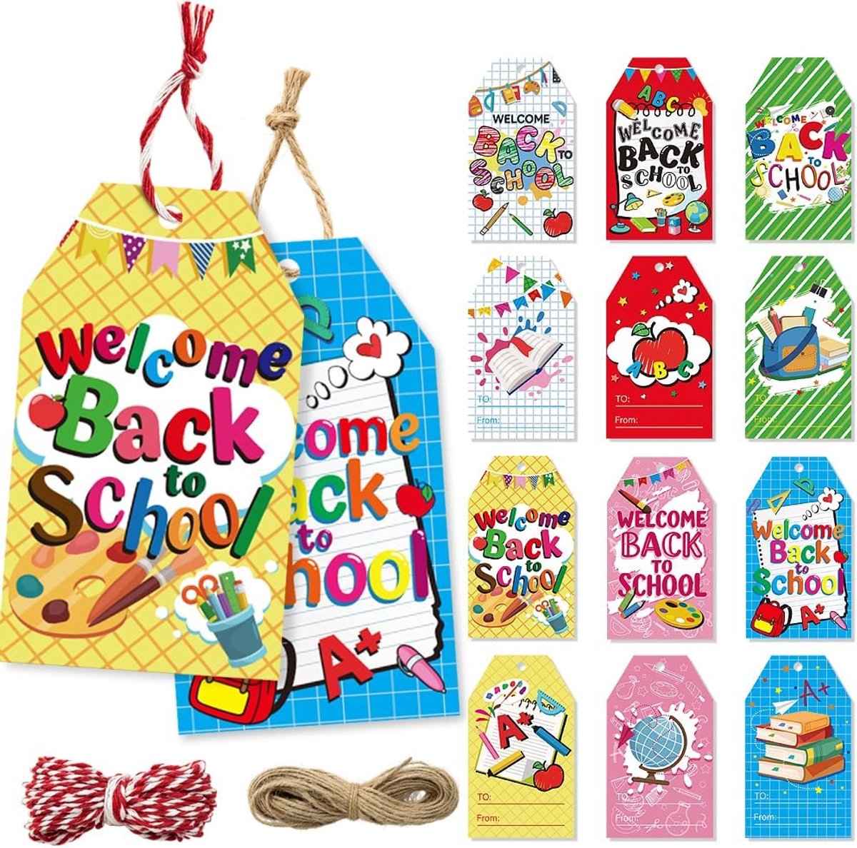 Terug naar school cadeaulabels - 60 stuks Welkom terug naar school tags met koord, eerste dag van scholen lables 6 x 7 - ShopVlot