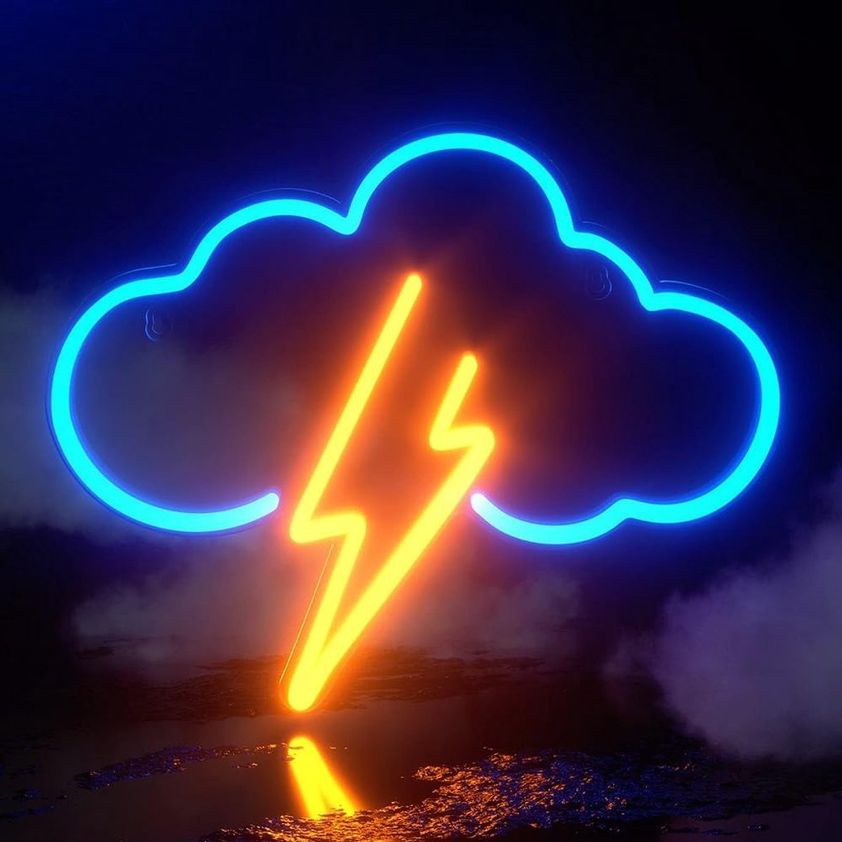 Foreverup Neon Sign Blue Cloud Yellow Flashing Neon Sign with Cloud LED Light Sign Neon Sign with Flash for Living - ShopVlot