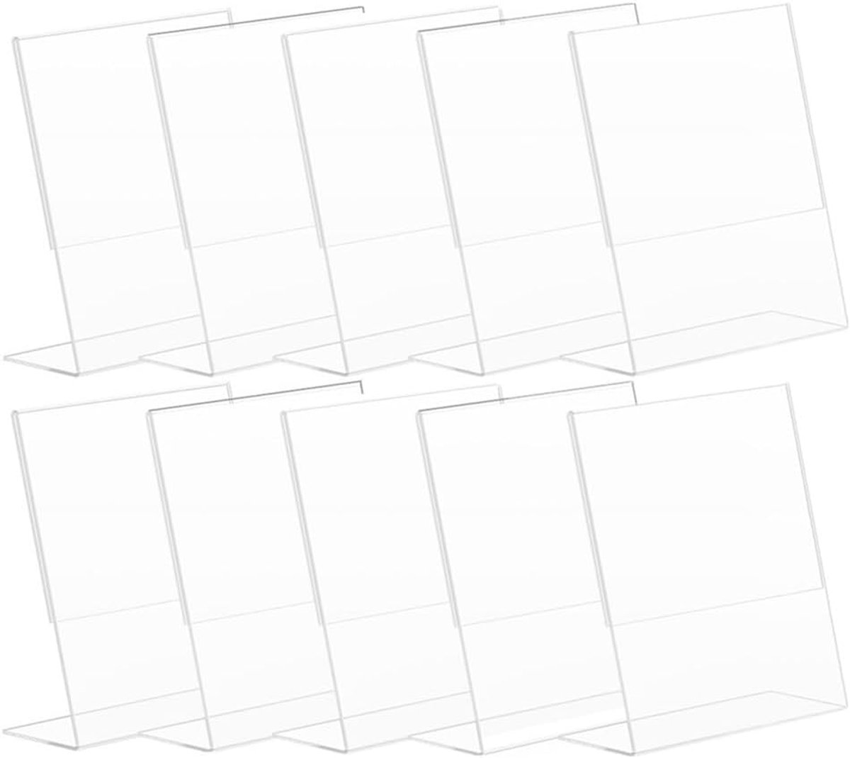 Pack of 10 Table Stands, Table Notice Holder, A6 Poster Stand, L Shape, Clear Acrylic for Posters, Counters and Shops - ShopVlot