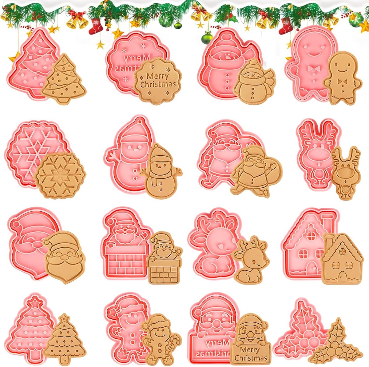 Christmas Cutters, 16 Pieces Christmas Cookie Cutters Christmas Plastic Stamp Cutters Cutters 3D Cutters Christmas - ShopVlot