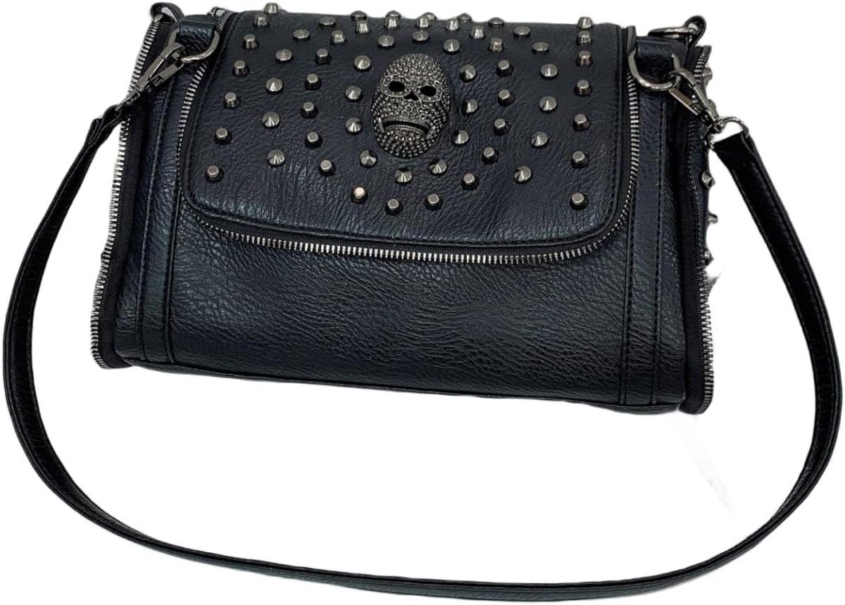 Black Sugar Sturdy handbag shoulder bag canvas handcuffs gothic china zip ladies girl punk bright stripes black real - ShopVlot
