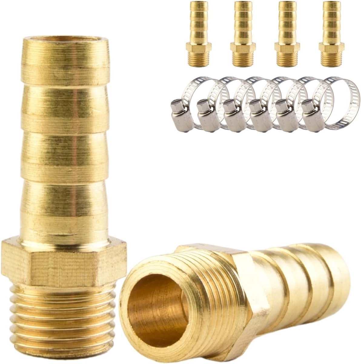 brass hose fittings, 6 x 8mm connections × 1/8" male pipe connections, complete with 6 hose clamps, suitable for - ShopVlot