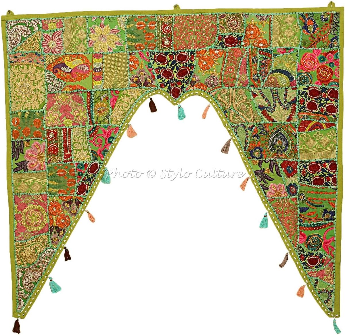 Decorative Cotton Swag Curtain Large Door Valance Kids Parrot Green Vintage Embroidered Patchwork Floral Scarf Curtain - ShopVlot