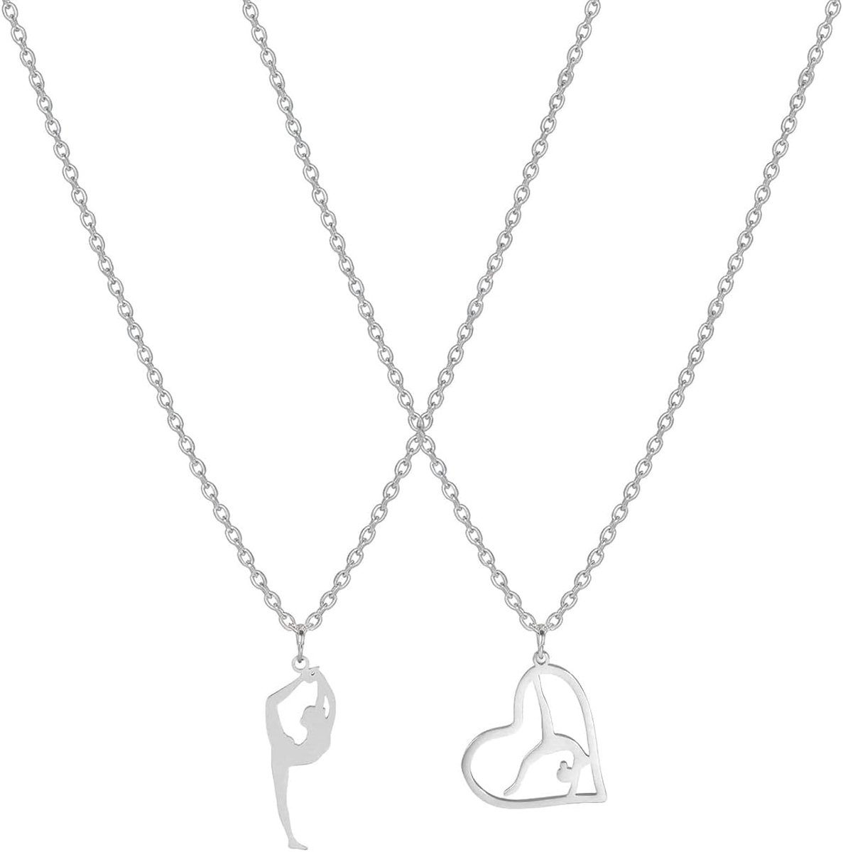 gymnastiek ketting dames 2 stuks zilver sporthanger sieraden turnen cheerleading cadeau elegantie kracht dagelijks - ShopVlot