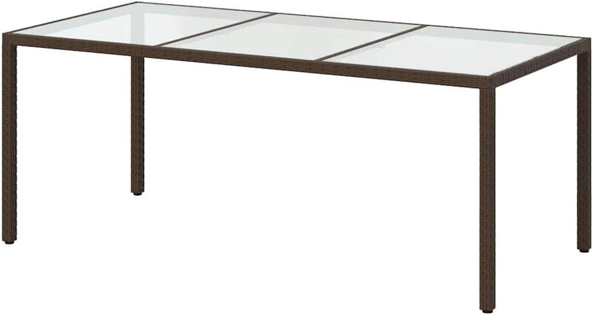 Tuintafel Polyrotan - Eettafel Buiten - Buiten Dineren - Gehard Glasblad - 190 x 90 cm - Bruin