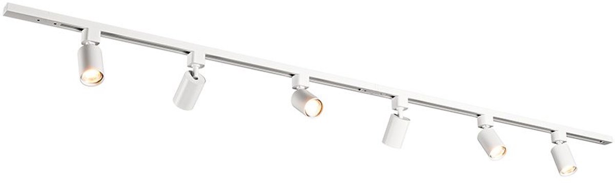 HOFTRONIC railverlichting pakket recht – 2x 1 meter rail – 6x GU10 railspots – dimbaar – aluminium wit – IP20 – modulair – 230V – railverlichting woonkamer keuken