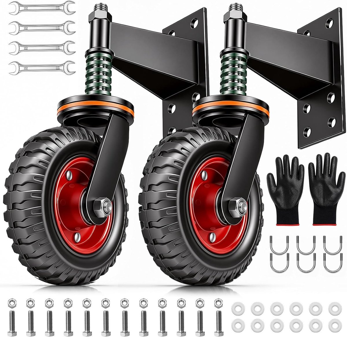 2 stuks poortrollen 200 mm voor zware deuren, geveerd met 272 kg draagkracht, ideaal voor houten en metalen poorten