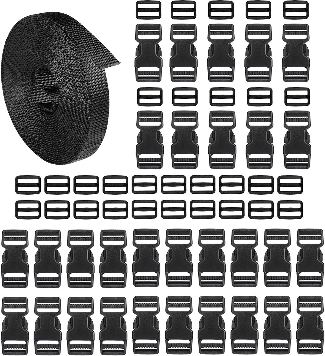Nylon Strap Set 25mm - 10m verstelbaar - met 30 Tri-Glide slides - ideaal voor DIY tasprojecten - ShopVlot