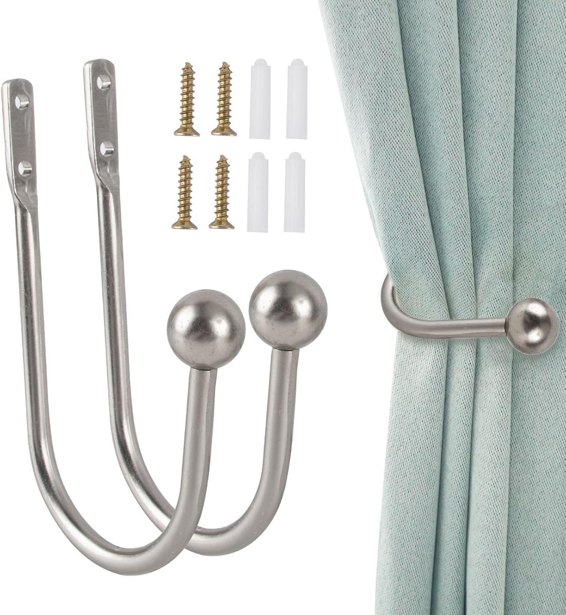 Gordijnsteunen 2 stuks - U-vormig - Aluminium legering - Eenvoudig gordijnen bevestigen - ShopVlot