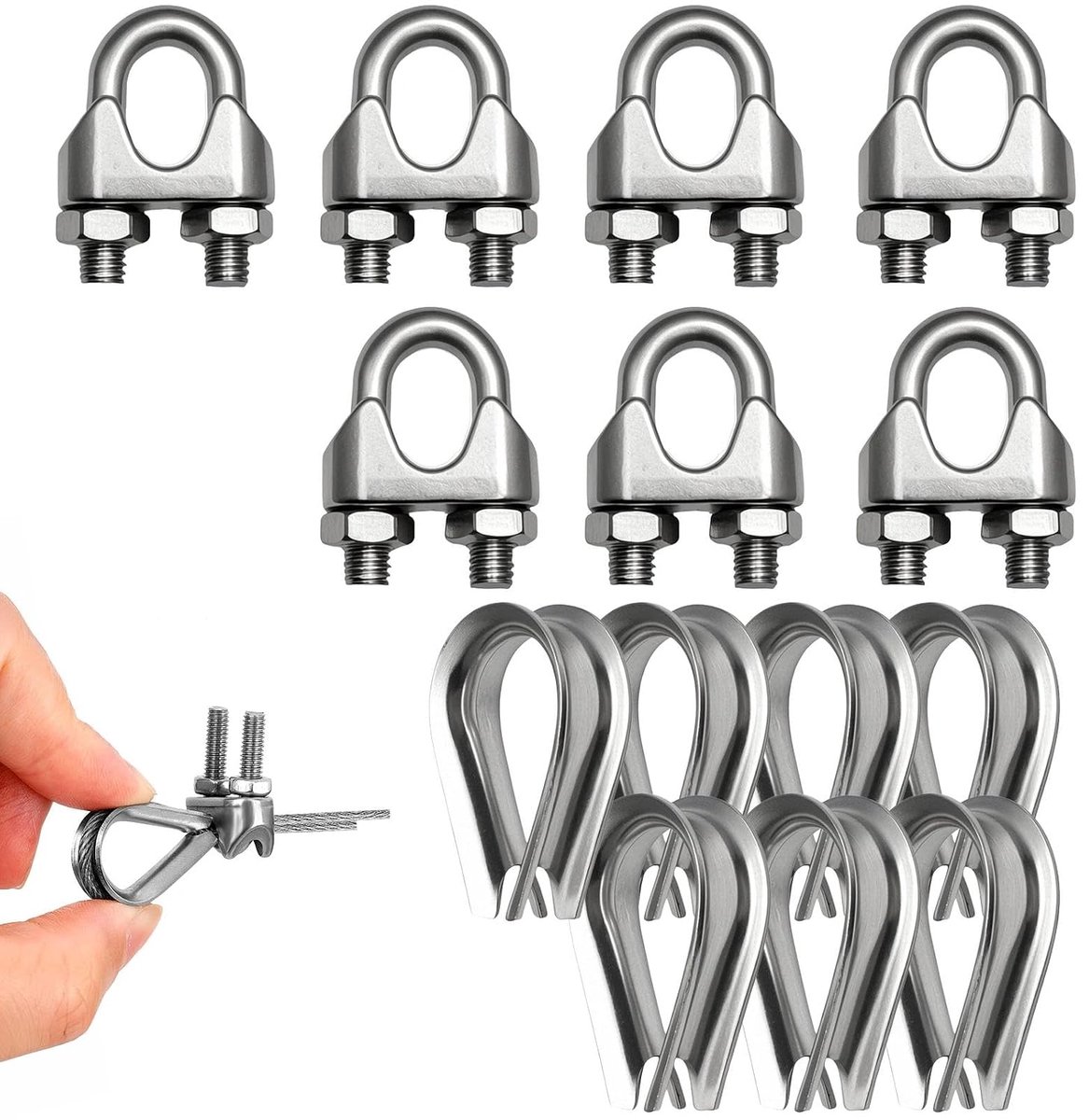 M10 draadkabelklemmen 7 sets - U-vormige roestvrij staal - Voor 10 mm stalen kabels - Eenvoudige bevestiging - ShopVlot
