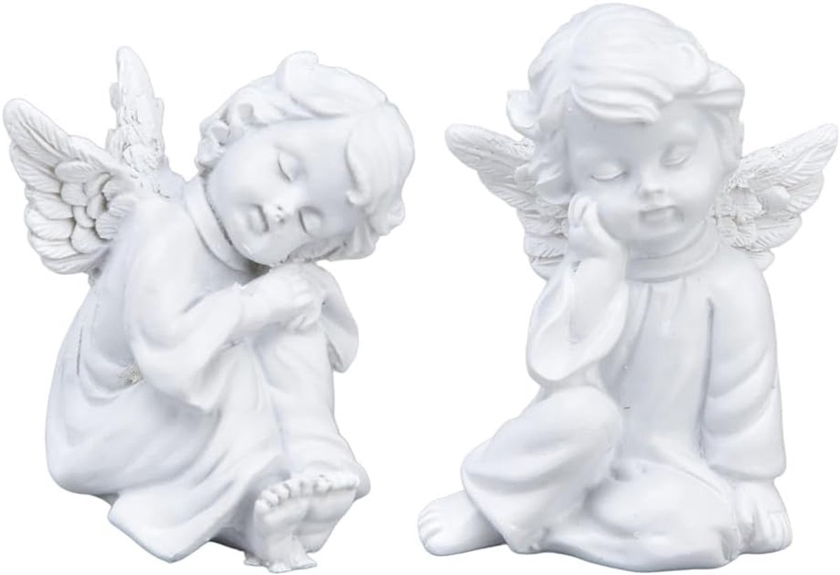 Engel beeldjes 5.5x6 cm - Kunststof - Slaapachtige cherub - Ideaal voor binnen en buiten decoratie - ShopVlot