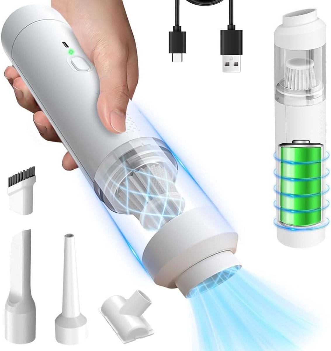 Draadloze Handstofzuiger 11000Pa - USB Oplaadbaar - Mini en Lichtgewicht - Ideaal voor Auto en Thuis - ShopVlot