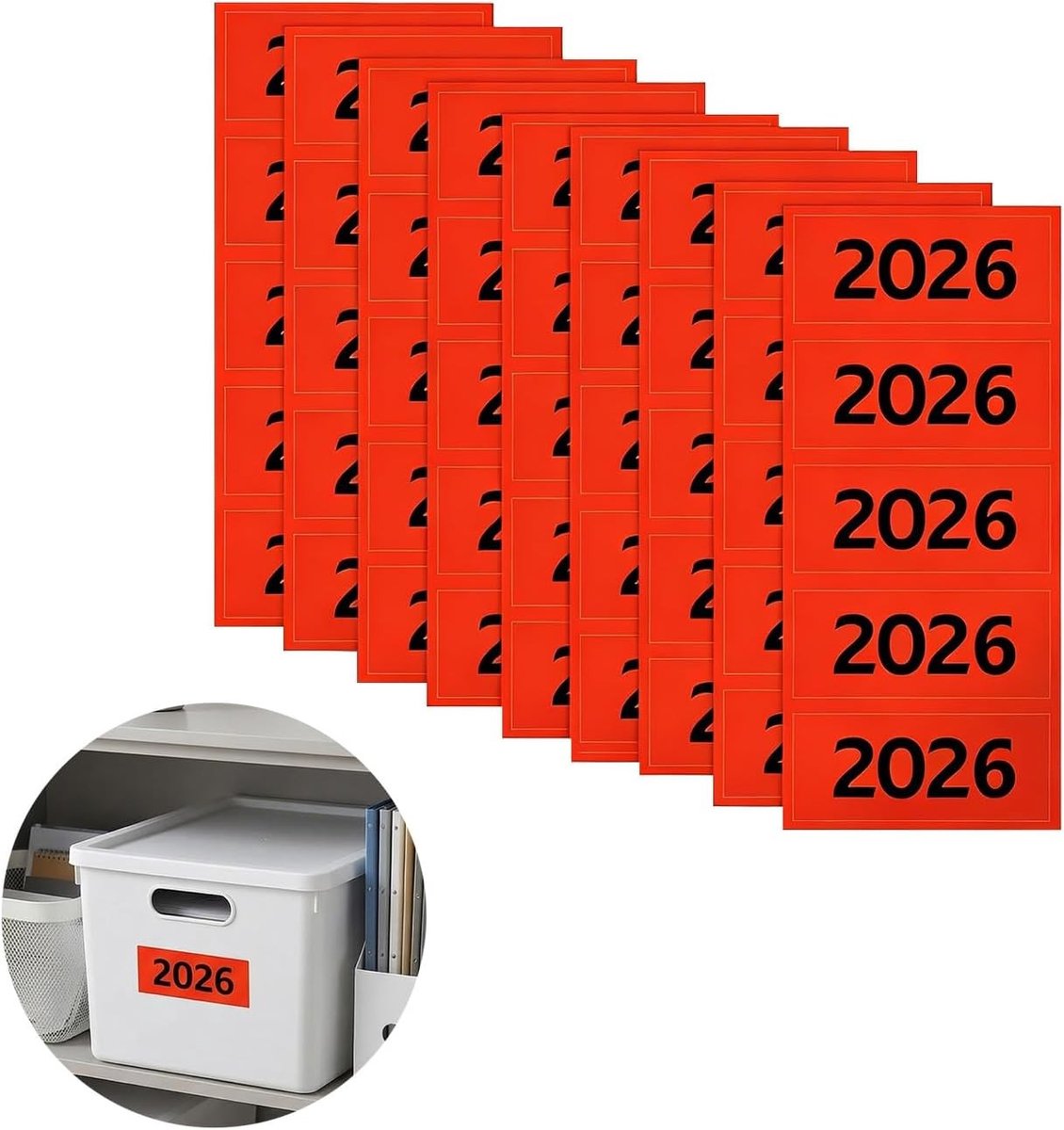 200 stuks zelfklevende etiketten voor jaarnummer 2026, fel oranje labels voor archivering, documenten en bestandsmappen, 60 x 25 mm, sterke lijm voor kantoor en school
