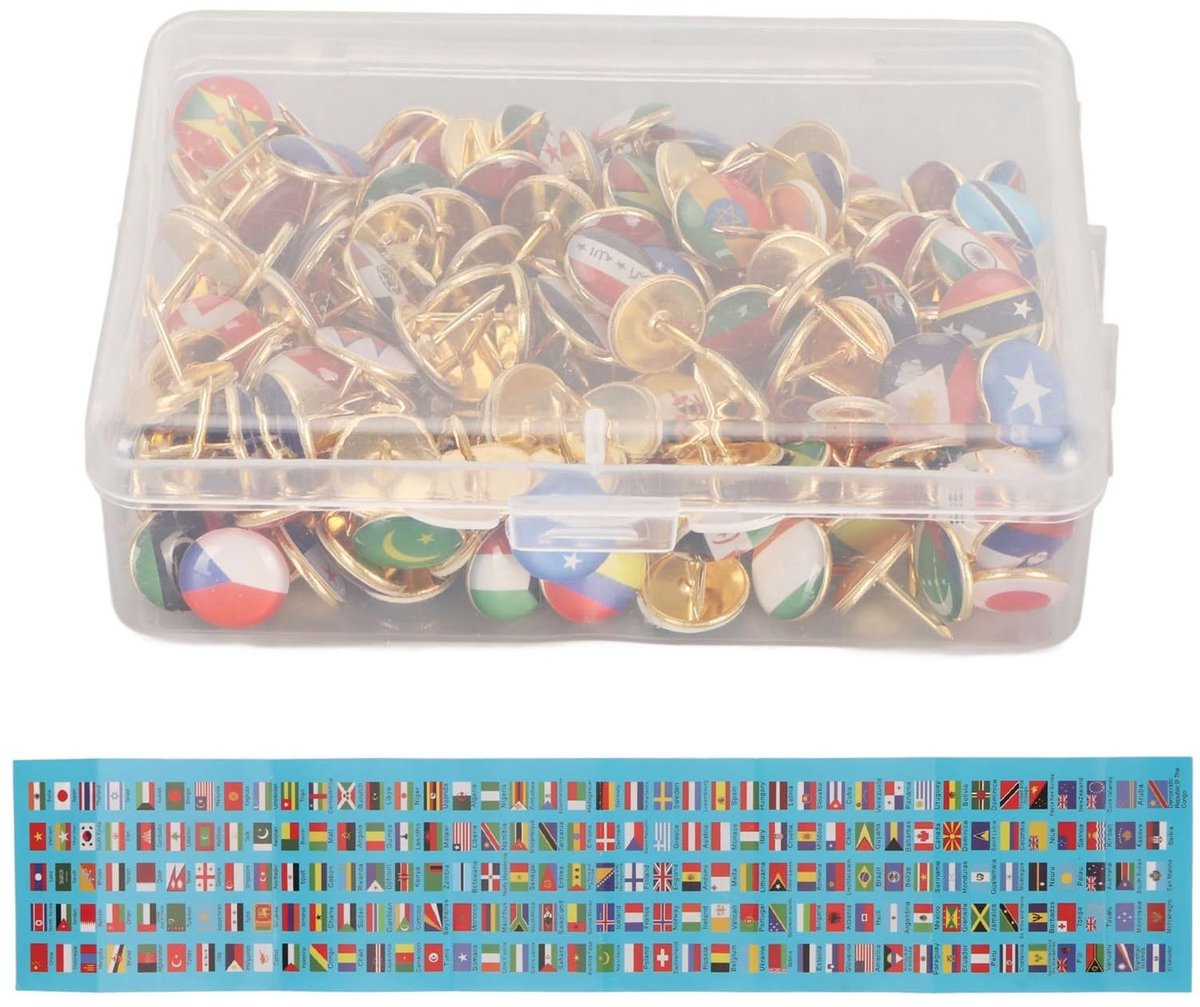 Dailygoods- Punaises 200 Stuks - Nationale Vlag Punaises - Decoratieve Pushpins - Roestvrij Staal - Draagbaar Formaat - Inclusief Vlaggids