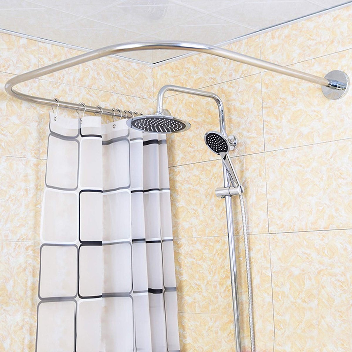 Dailygoods - Duschvorhangstange U-vorm, Verstelbare douchegordijnstang, roestvrij staal 90*90*80-130 cm