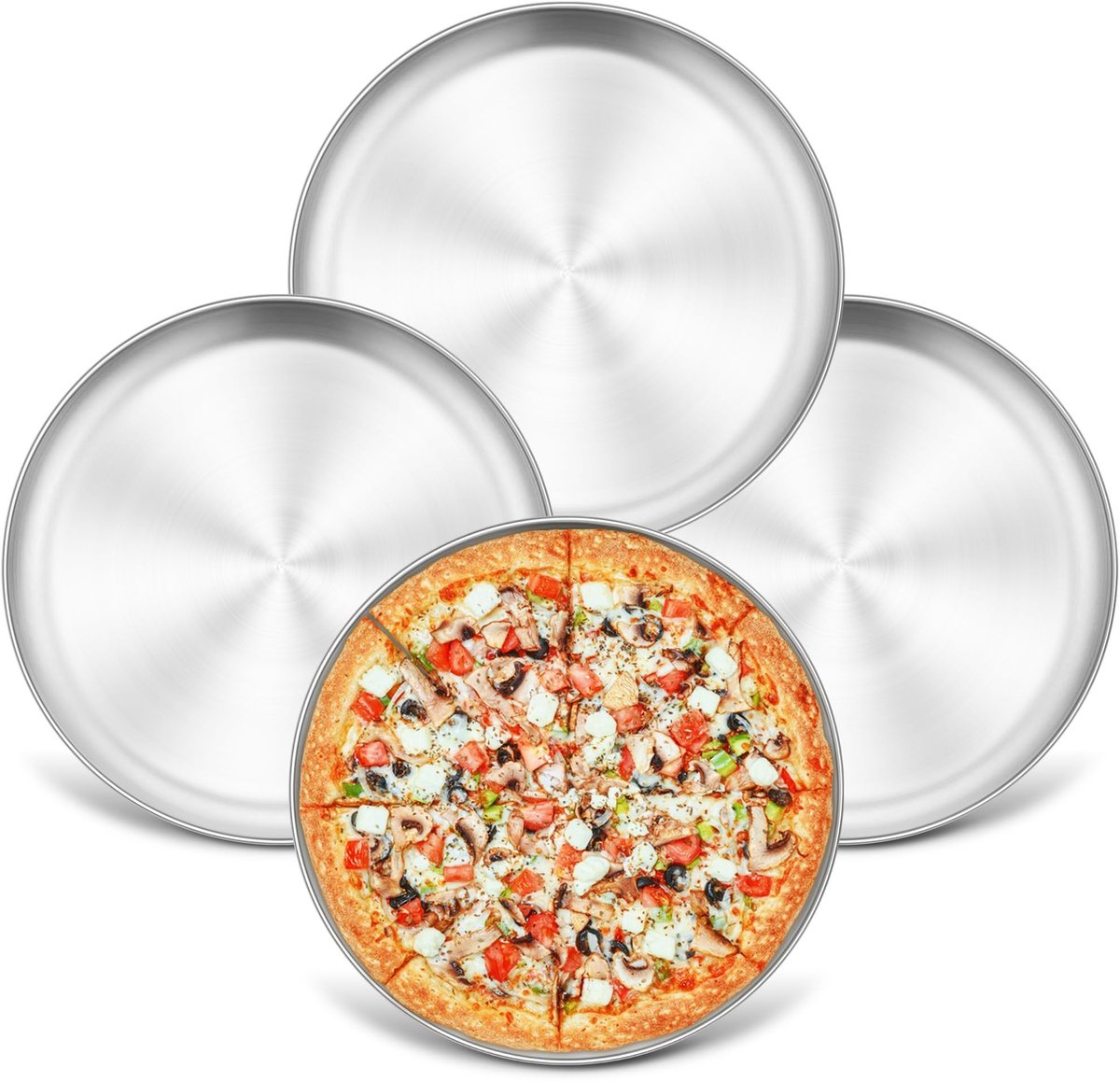 Dailygoods- Pizzablik set van 4 - Roestvrijstalen pizzabakplaat - Ronde pizzavorm - Gezond en duurzaam - Vaatwasmachinebestendig - 26 cm diameter - Pizzaplaat